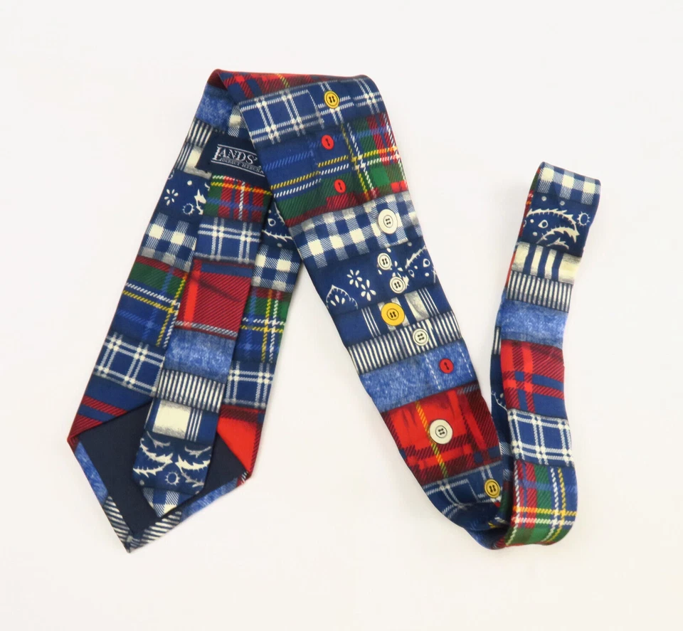 Lands End Mens Silk Neck Tie Plaid Button Up Shirt Patchwork Print USA 59x3.75 - Image 4 of 4