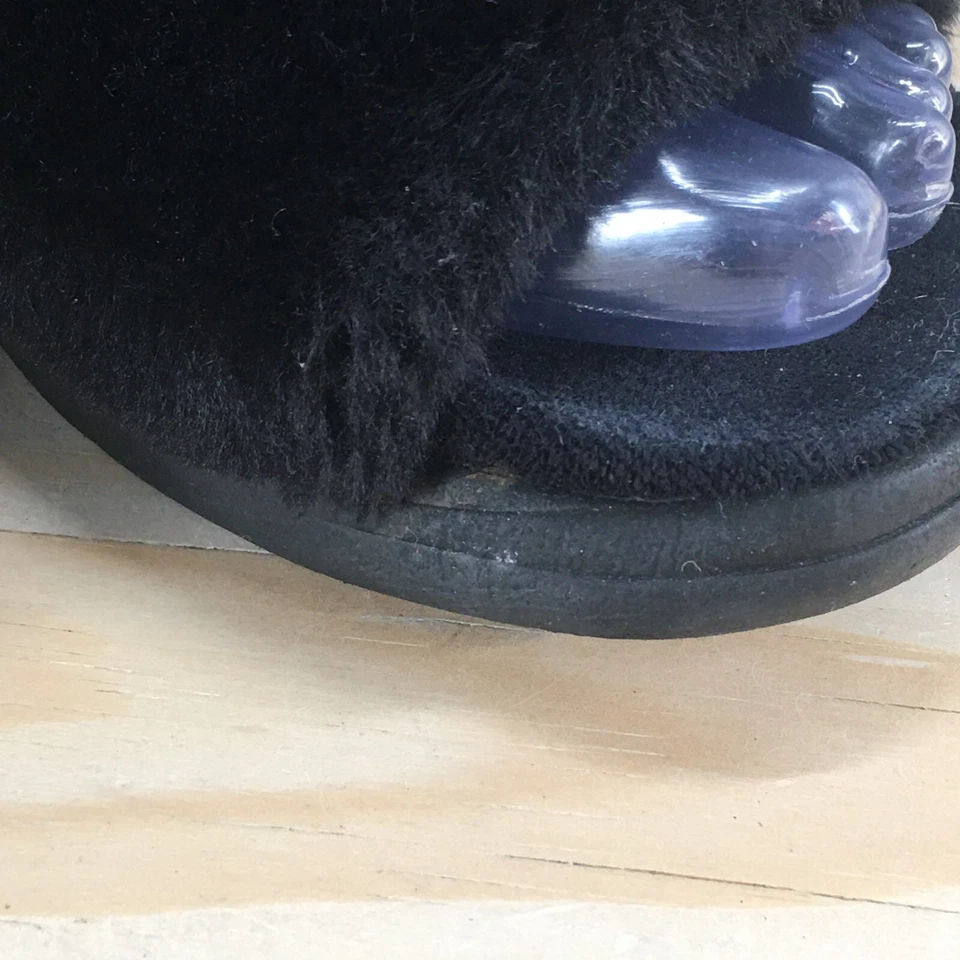 Kenneth Cole Reaction Sandals Womens 5.5 Slide Black Fur Slip On Open Toe Casual - Image 4 of 4