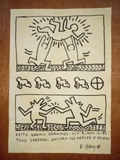KEITH HARING (Handmade) Drawing on antique paper Signed and Sealed size 21x29.5