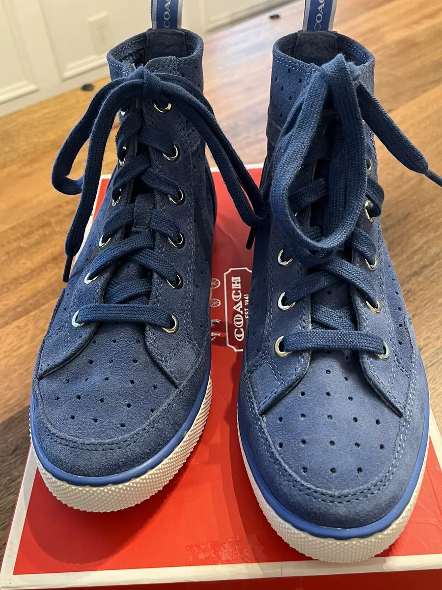 New in Box Women s Coach Pita Perf Suede Bright Chambray High Tops Size 7 M