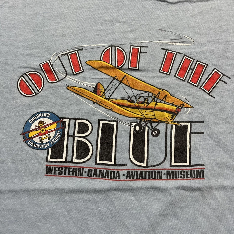 Vintage Out Of The Blue Aviation Children’s Discovery Exhibit Plane Shirt Size L - Image 4 of 4