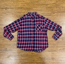 Woolrich White Red Blue Plaid Long Sleeve Button Down Flannel Shirt Men's Sz XL