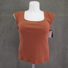 Melrose and Market Women’s Top L Rust Sequoia Ribbed Square Neck No Tags #5078