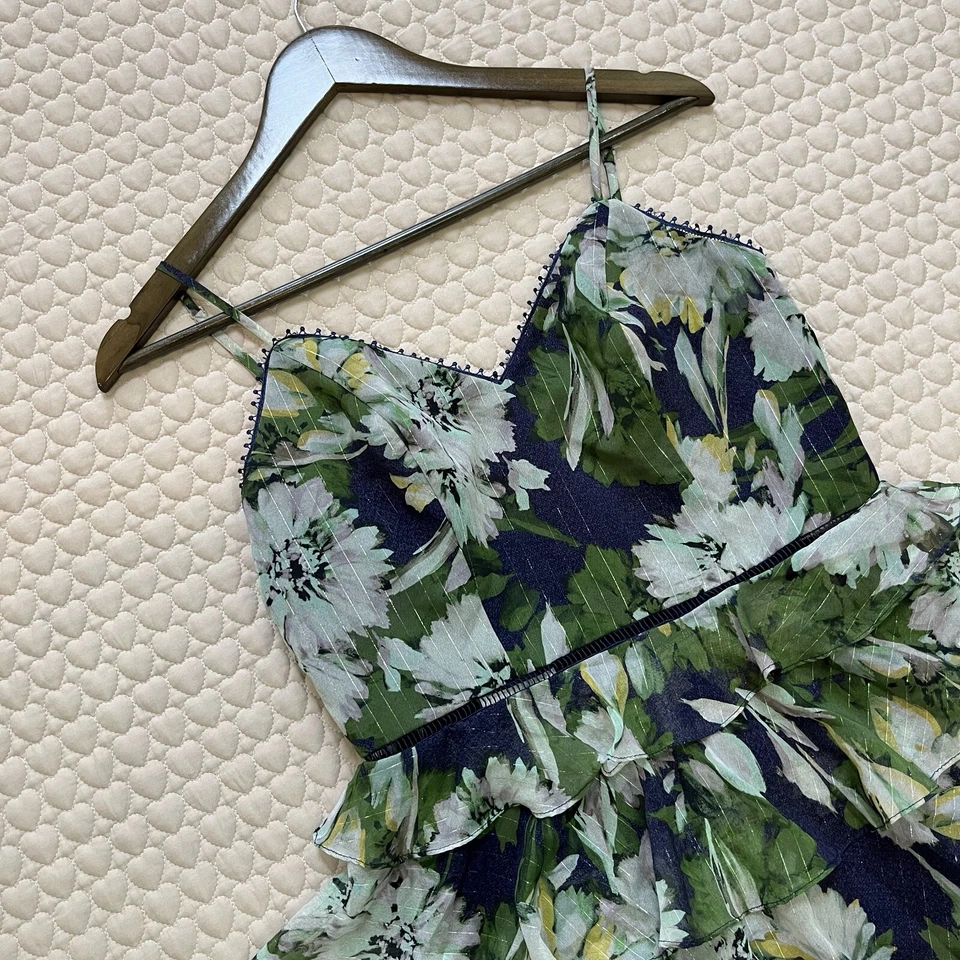 NWOT Celebrate David’s Bridal Midi Dress Ruffle Tiered Cocktail Floral Green 8 - Image 2 of 4