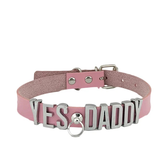 PINK Pu Leather Daddy Collar ORing Buckled Custom Funny Fancy Necklace