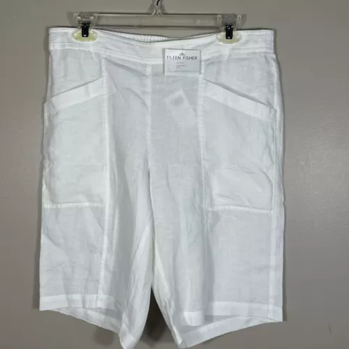 Eileen Fisher White Sz Small 100% Organic Linen Walking Bermuda Shorts