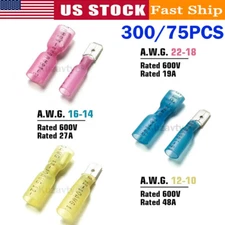 400-75Pcs Heat Shrink Female Crimp Wire Connector Spade Terminals Kit 22-10AWG 