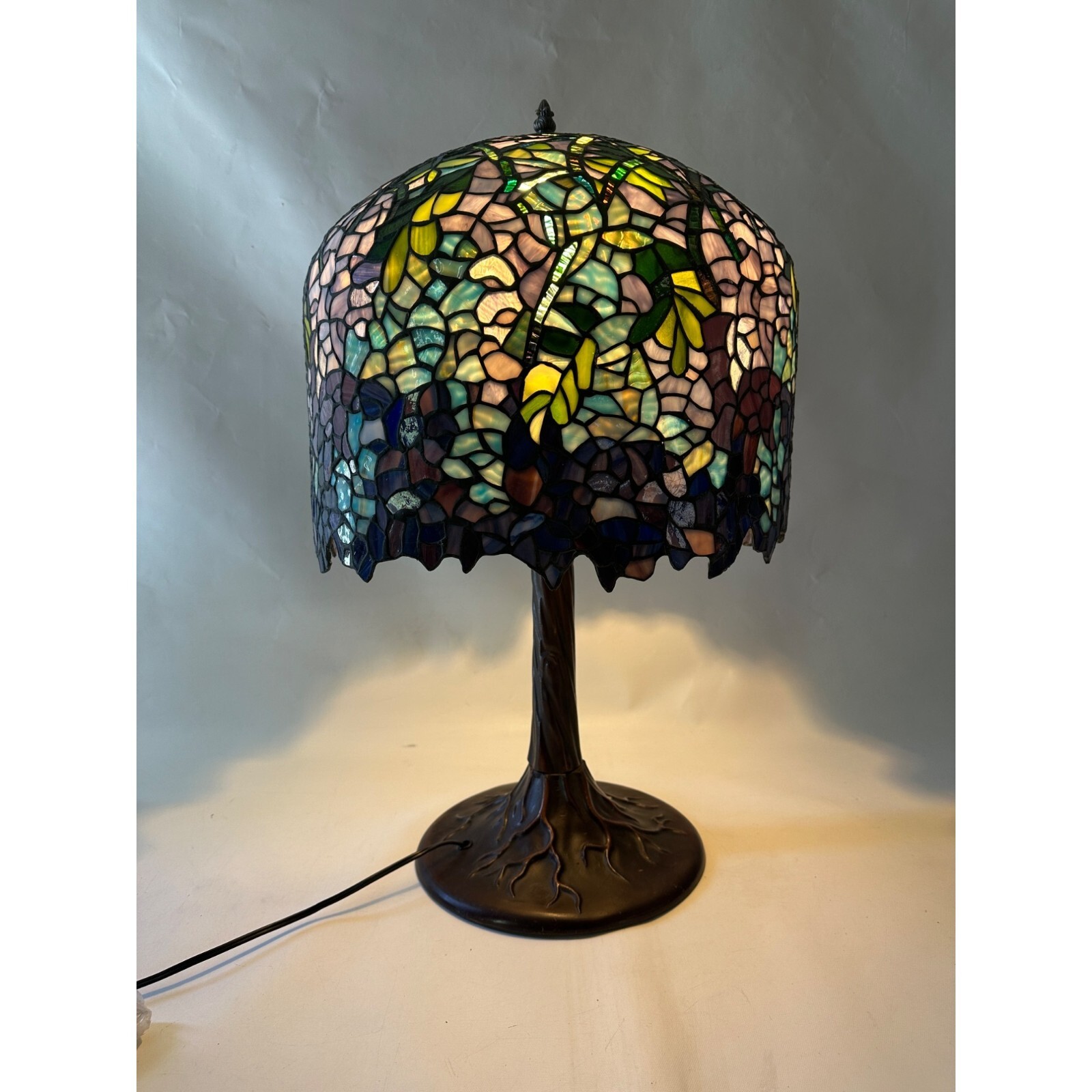 Wisteria Tiffany Style Lamp Blue Purple Stained Glass Reproduction