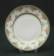 Chas Field Haviland Dinner Plate Green Criss-Cross Band Floral Urn Limoge France