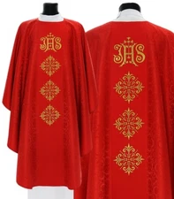 Red Gothic Chasuble with stole "IHS" G505-C25 Vestment Casulla Roja Casula Rossa