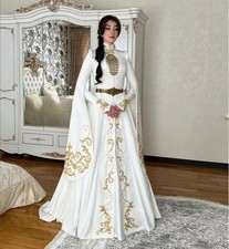 Elegant Muslim Wedding Dresses High Neck Long Sleeves Satin Appliques Gowns