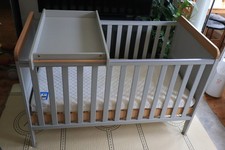 Tutti Bambini Rio Grey&Oak Cot Bed with Top Changer and Mattress, USED, RRP £179