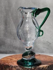 Vintage Hand Blown Art Glass Pitcher/Vase with Unique Handle/BEAUTIFUL 