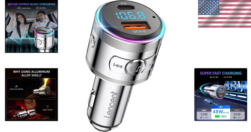 Adaptador Bluetooth de carga rápida PD 20W y QC 3.0 para automóviles - Llamadas claras Foto 2 de 4