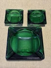 3 Vintage Anchor Hocking Forest Green Glass Cigar Ashtrays 2 Sizes MCM