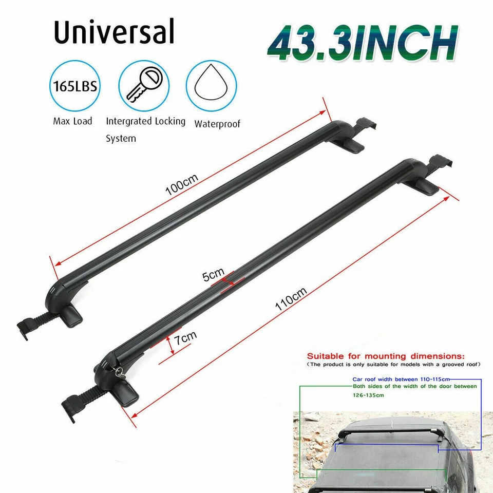 Car Top Roof Rack Cross Bar 43.3" with Lock For Nissan LEAF 2011-2022 2023 2024 - Image 2 of 4