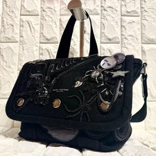 Marc Jacobs Shoulder Bag Canvas Cotton Black Collaboration Authentic Women's