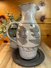 Vintage Hand Thrown Studio Art Pottery Artist Signed 11 Inch Pitcher