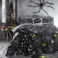 Image of Bedlam Spiders Halloween Glow in the Dark Duvet Cover Set, Grey, Single