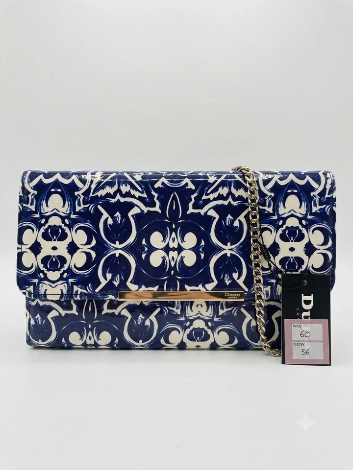 Sac Pochette DUNE LONDON Neuf Avec Étiquette Imprimé Azulejos Bleue Dustbag - Photo 1/2