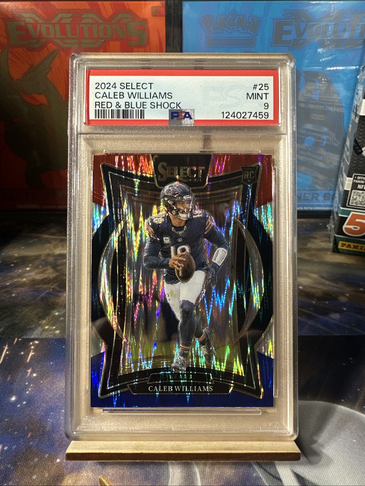 2024 Panini Select Concourse Caleb Williams #25 Red & Blue Shock Prizm RC PSA 9