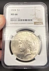 1924 Peace Silver $ NGC MS 66! Fresh New Holder Back From NGC! Look!
