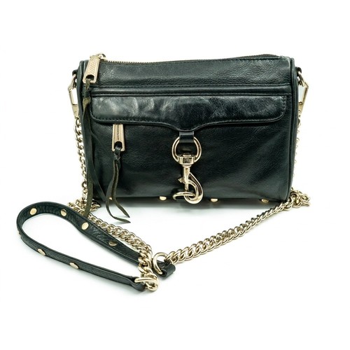 Rebecca Minkoff Mini MAC Black Leather Crossbody Bag Gold Chain Strap