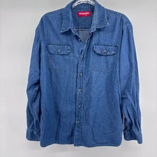 Wrangler Denim Shirt Women's Long Sleeve Button Down Blue Western Casual