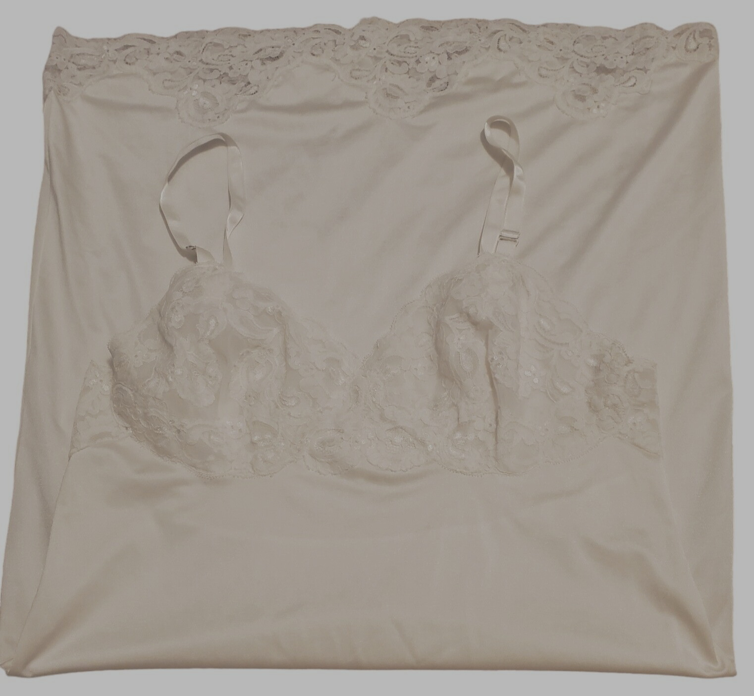 Vtg Shadowline White Nylon Semi Sheer Slip Dress … - image 9
