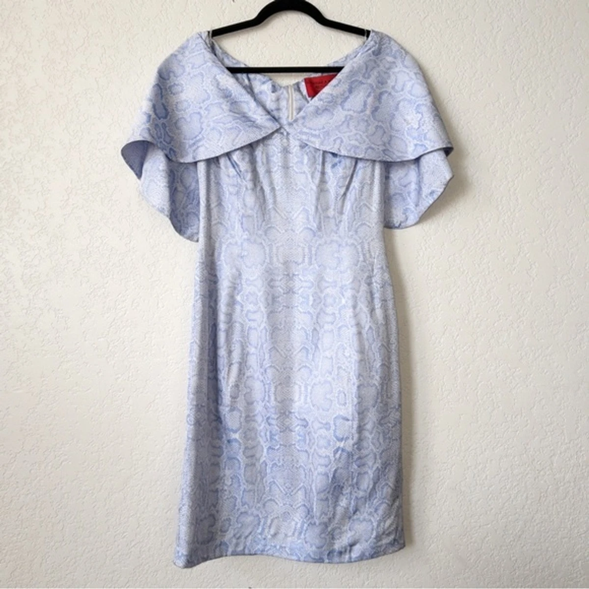 NWT B Michael America Red Collection Blue Draped Collar Snakeskin Dress Size 10