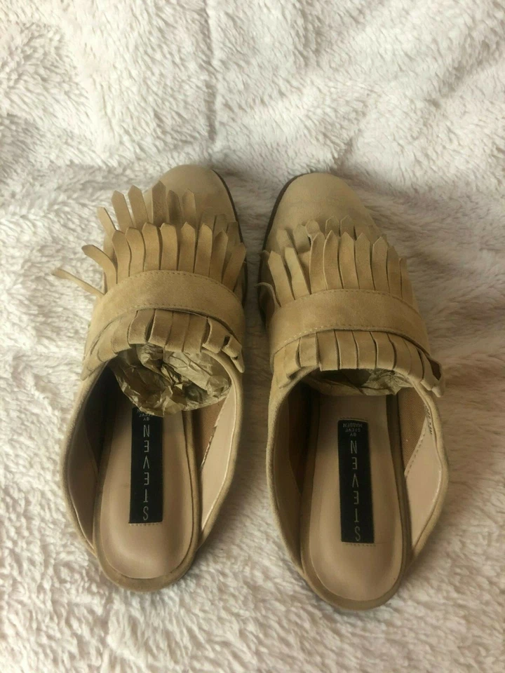 Steven by Steve Madden Adee 流苏棕褐色穆勒鞋麂皮绒 7.5 码平底鞋 — 第 4/4 张图片