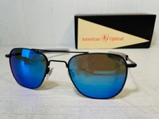 AO AMERICAN OPTICAL Original Pilot Black Frame w52mm Blue Mirror Nylon Lens $260