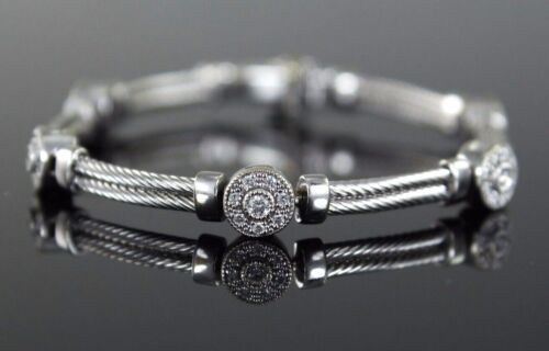 $3900 Charriol 18K White Gold Stainless Steel 0.50ct Diamond Cable Wire Bracelet - Picture 1 of 7