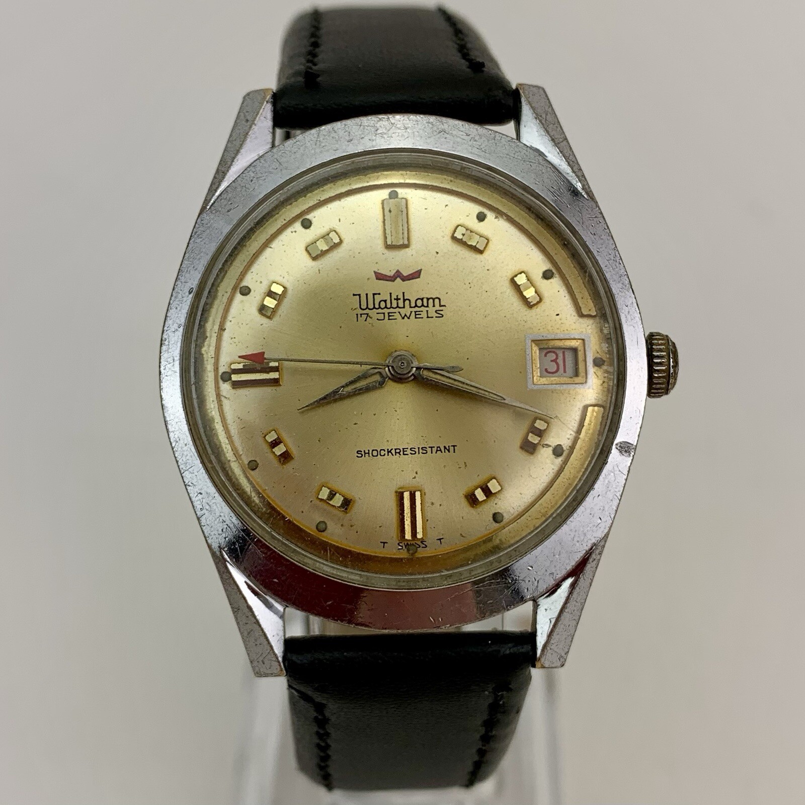 Vintage Waltham Mens Watch 1970’s Date Red Arrow … - image 3