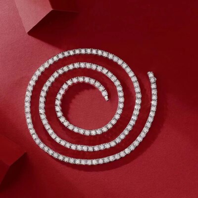 NEU Moissanit Farbe -D VVS 3 mm 4-Pfingste Tennis Halskette Riviere 925 Sterling