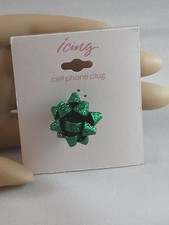 Icing Cell Phone Plug Dust Cover Christmas Green Glitter Bow Iphone USA SELLER