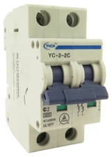 YuCo YC-2-2C Miniature Din Rail Circuit Breaker C-Curve 2-Amp 2P 480VAC 220VDC