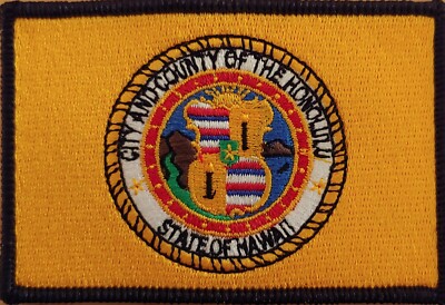 HAWAII State City Of Honolulu Flag Patch W/ Hook & Loop Fastener Black Border