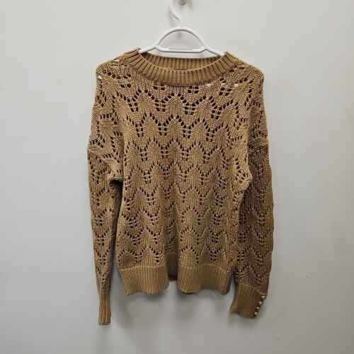 HOLLAND COOPER RICHMOND POINTELLE KNIT WOOL JUMPER CAMEL GOLD HARDWARE SZ SMALL - Picture 1 of 7