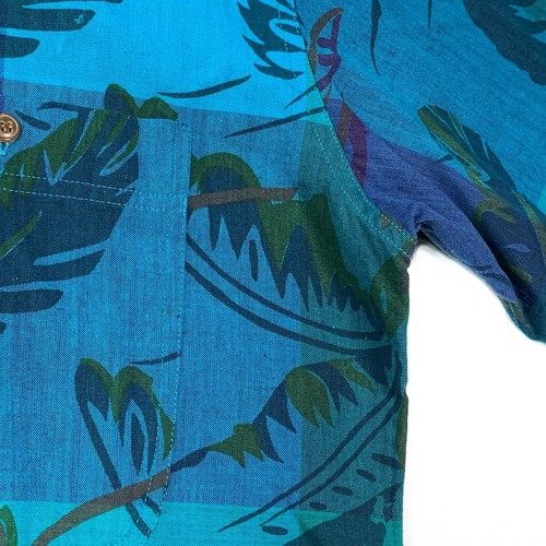 Vintage Chaps Ralph Lauren Herren Medium Blau Grün Tropical Hawaiian Button Down - Bild 6 von 8