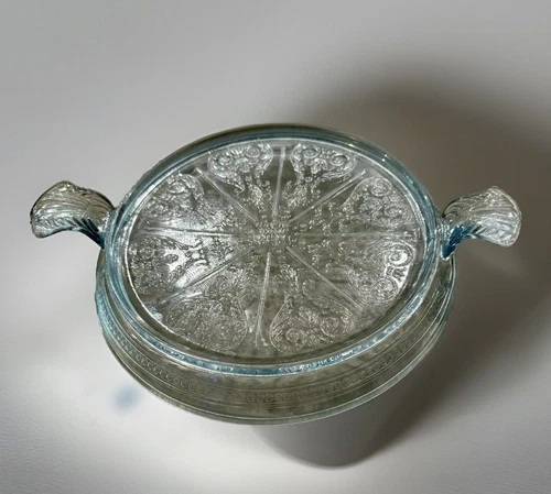 40's Vintage ANCHOR HOCKING Glass Trivet Hot Plate Tab Handle Sapphire Blue