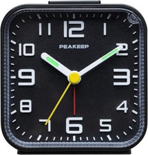 Small Battery Operated Analog Alarm Clock Silent Non Ticking, Ascending Beep ...