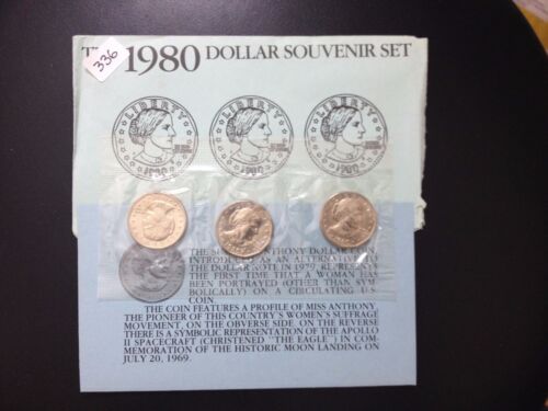 1980 Susan B. Anthony Dollar / SOUVENIR set of 3 coins. UNCIRCULATED.  - 第 1/7 張圖片