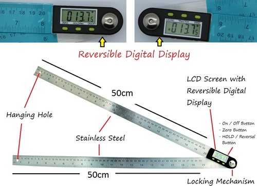 1000mm 2in1 Digital Angle Finder Meter Protractor Goniometer Ruler 360° Measurer - Picture 4 of 5
