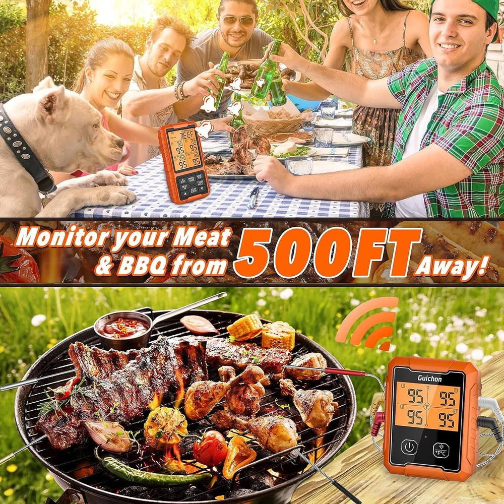 Wireless Meat Thermometer, Digital Meat Thermometer, 4 Probes Food Thermomete...