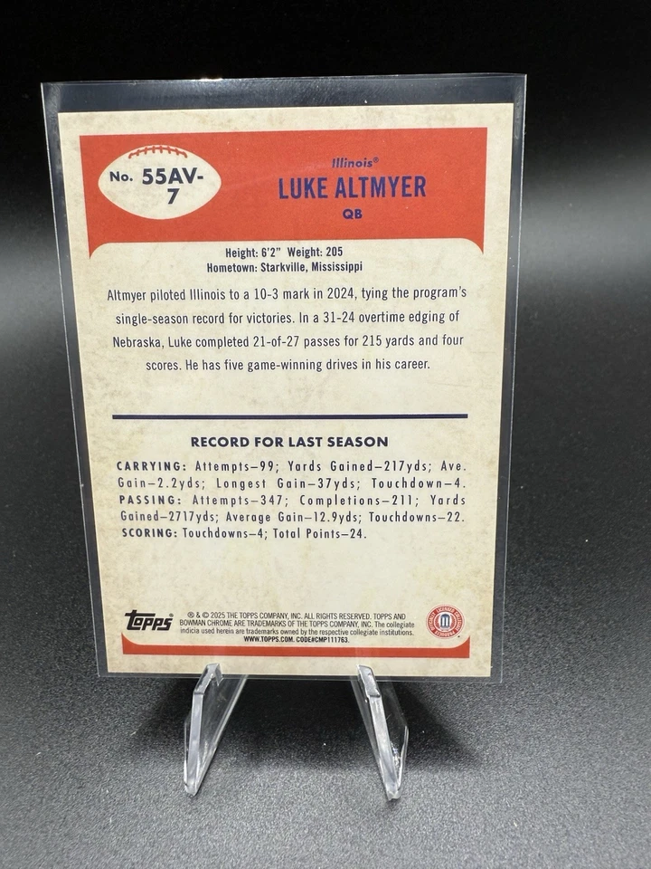 2025 Bowman U Chrome - 1955 Bowman Football Luke Altmyer #55AV-7 (RC) Gold /50 - Image 2 of 2