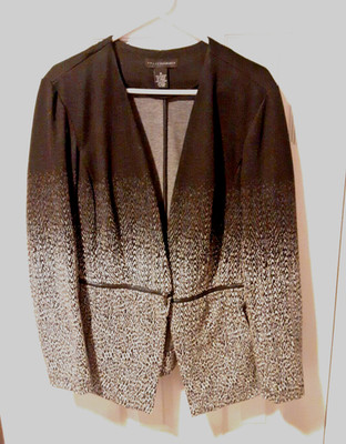 Grace Elements Women's Blazer Jacket Open Front Sz XL Black White Zipper Accents