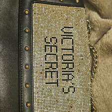 Victoria's Secret Black Silver Rhinestone Shoulder Bag Chain Strap Snap Small
