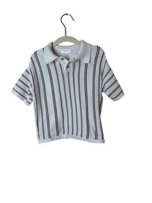 GRAYSON Mini Polo Shirt Kids 3T White Brown Stripe Knit Short Sleeve Collared