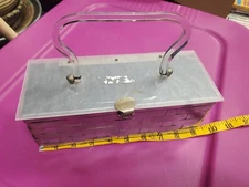 Vintage 1950s  Lucite Box Purse Silver Bands Metal Cage Handbag Wilardy Style
